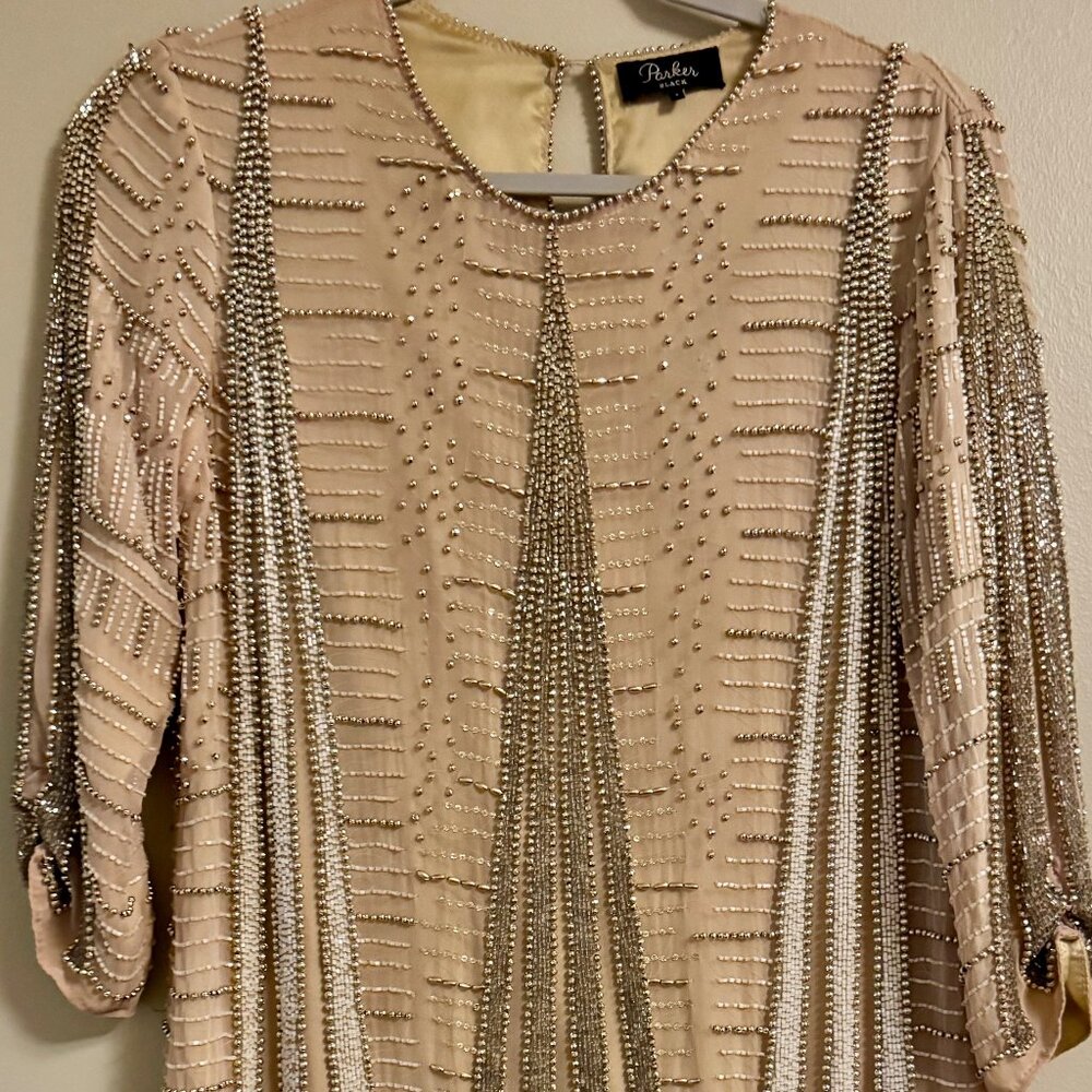 Parker beige neutral beaded/ sequin mini dress